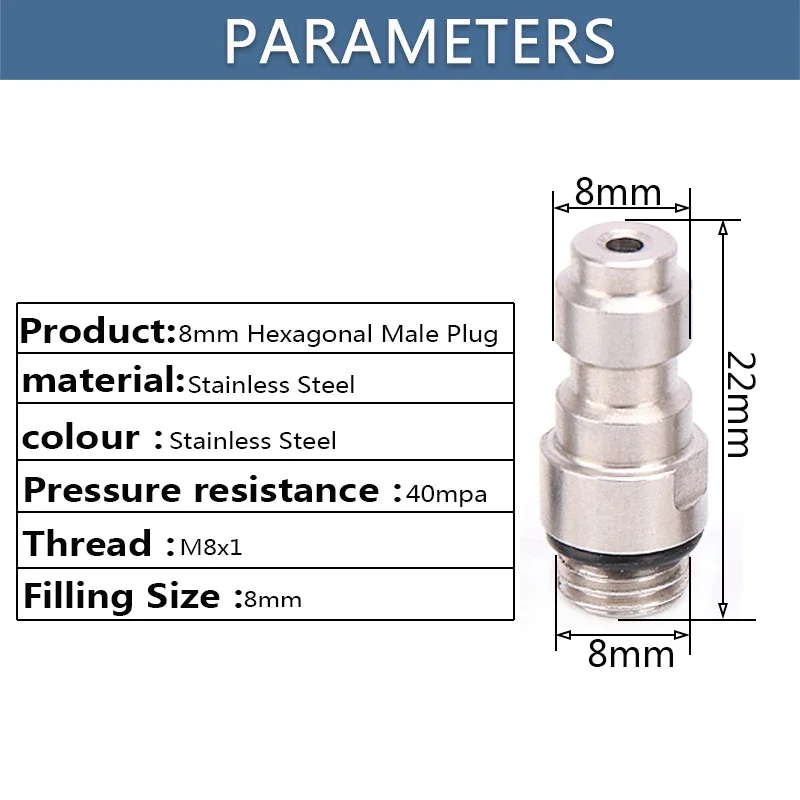 Quick Disconnects Connector 8mm M8x1 Thread M10x1 Quick Connect Couplings Air Refilling Fittings Socket Air Pumps Parts 2pcs/set