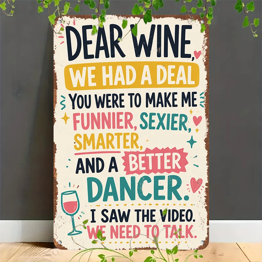 2D flat retro metal tin plate,  Funny Dear Wine Retro Tin Sign, Suitable for home, garage, café, bar and garden decoration