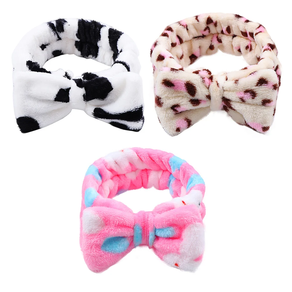 3 Pcs Head Band Butterfly End Headband for Shower Make up Hair Women Lovely Bowknot Miss