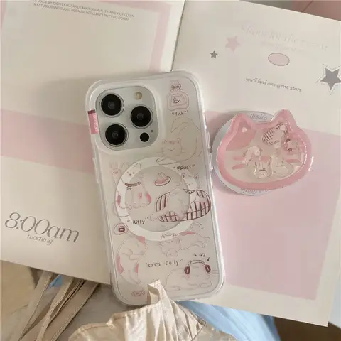 आईफोन 16 प्रो 15 13 14 प्रो मैक्स के लिए कावई कार्टून कैट मैग्नेटिक फोन केस, मैगसेफ स्टैंड शेक होल्डर गिर्प केस के साथ प्यारा कवर 8 best sales मैगसेफ एनीमेशन - №5