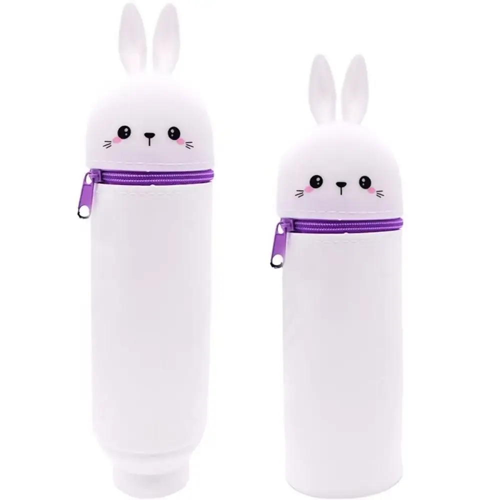 Cute Foldable Pencil Case Animal Shape Silicone Pen Container Rabbit Panda Dirt Resistant Stationery Organizer for Students