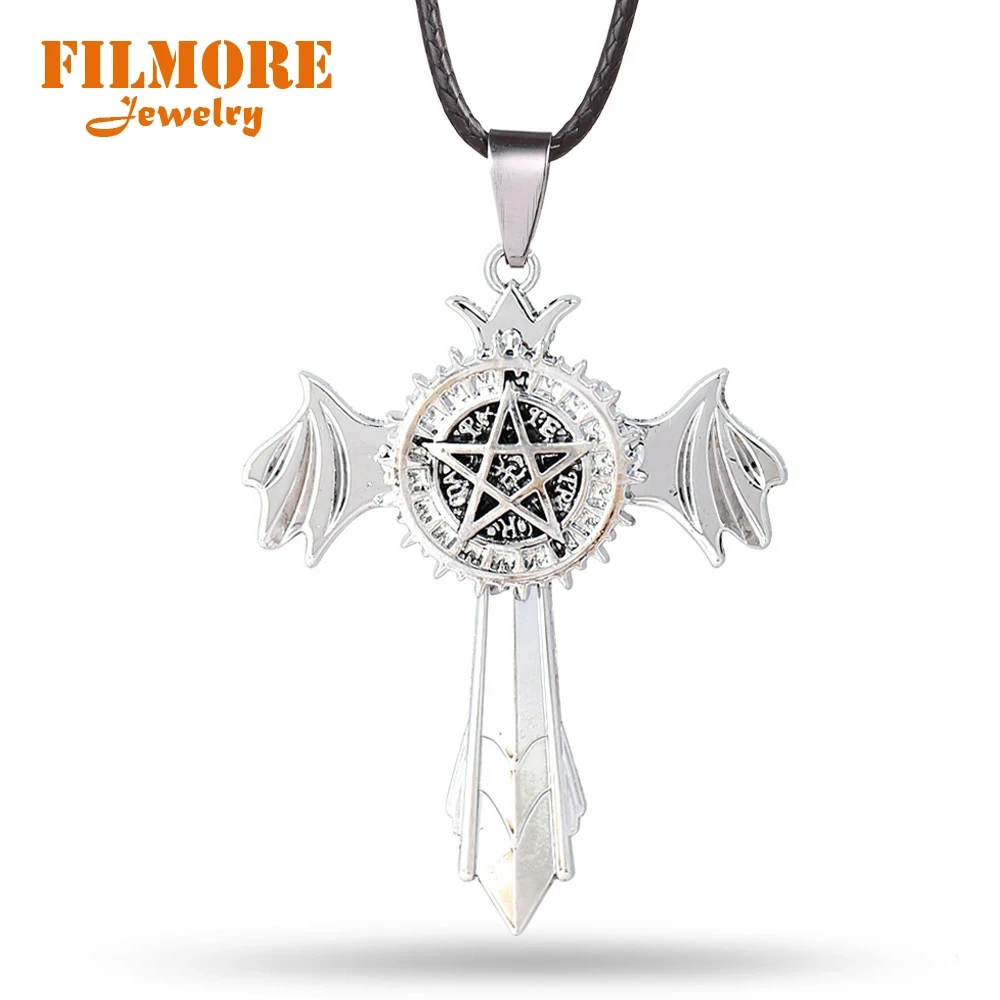 Kuroshitsuji Black Butler Necklace Demon Eye Cross Pendant Necklaces For Women Men Rope Chain Anime Fashion Jewelry Collares