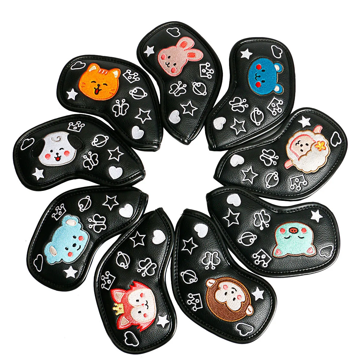 

New golf Irons Cover set PU Leather Double-sided embroidery golf clubs headcover