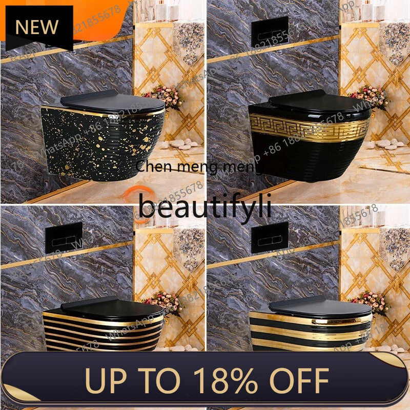 

Z189 Wall-Mounted Toilet Black Color Gold Wall Drainage Concealed Cistern Ceramic Suspended Toilet