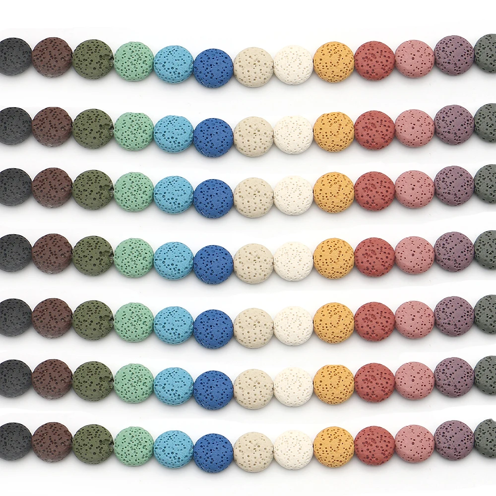 Flache natürliche runde Lava-Perlen, Vulkangestein, Rondelle, lose Perlen für Schmuck, handgefertigte Ohrringe, Halsketten, DIY-Armband