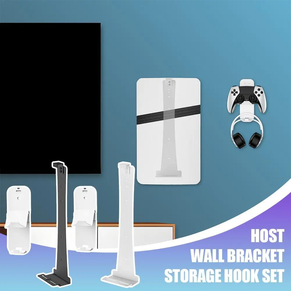 PS5 Pro/Slim Wall Mount With Storage Hooks Universal Console Storage Stand And Host Wall Bracket Accessories Set 1pcs