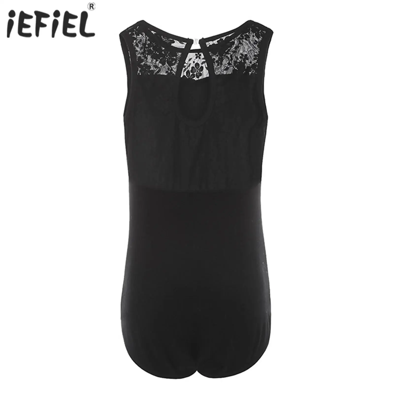

Kids Girls Gymnastics Ballet Leotard Costume Lace Patchwork Keyhole Back Bodysuit Dance Practice Performance Outfits Dancewear