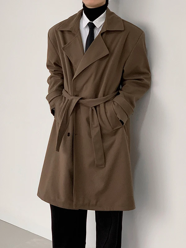 

Men's Mid-Length Woolen Coat Autumn Winter Loose Suit Collar Trendy High-End Feeling Knee-Length Tweed Jaet Casual Sle