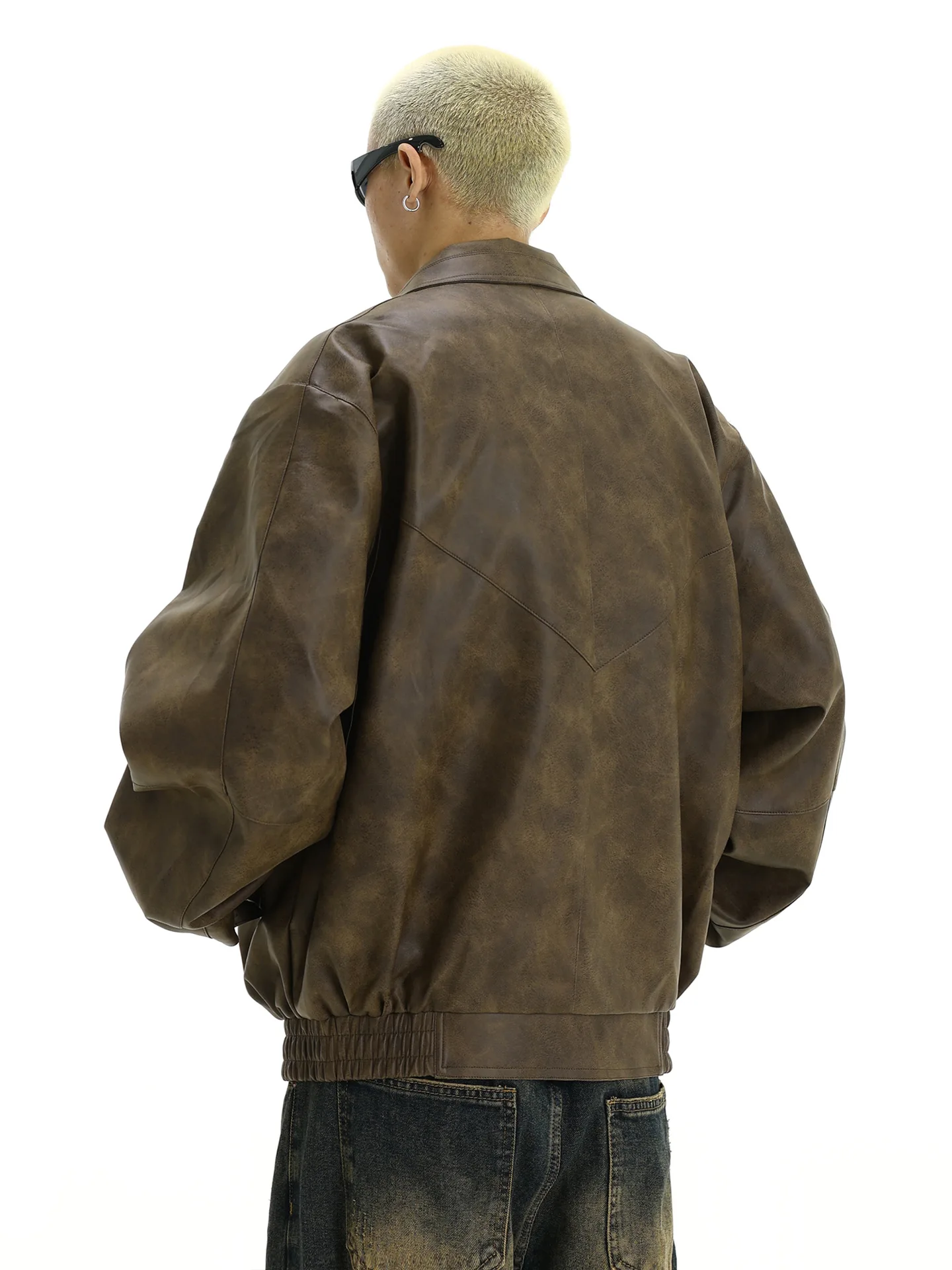 Retro brown distressed leather jacket, men\'s trendy and handsome design, niche couple casual lapel jacket