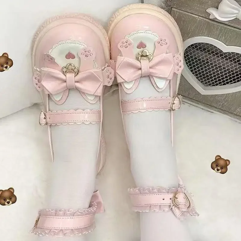 Japanse Harajuku Stijl Zomer Lolita Schattig Meisje Zoete Sandalen Strikje Kawaii Chic Mary Janes Schoenen Gemengde Kleur Ronde Neus Casual
