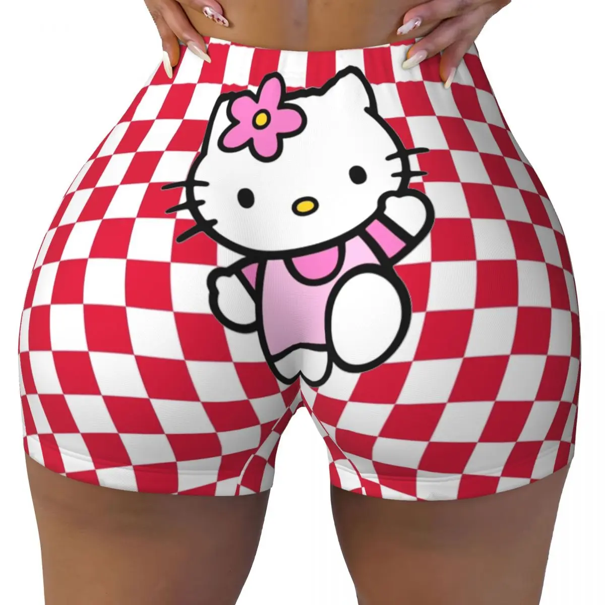 

Custom Hello Kitty Cartoon Volleyball Biker Workout Shorts Women's Kitty White Athletic Gym Yoga Shorts