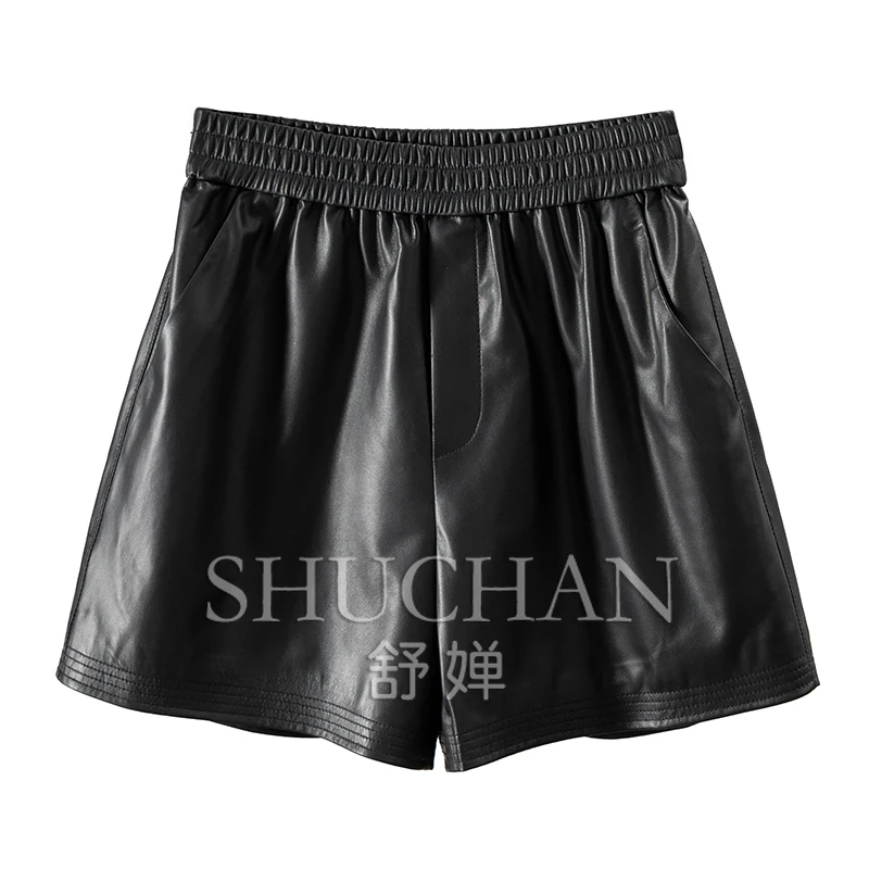 Sheepskin Elastic Waist Wide-leg Shorts Women Autumn Winter 2024 Shorts Feminino  Women Clothing