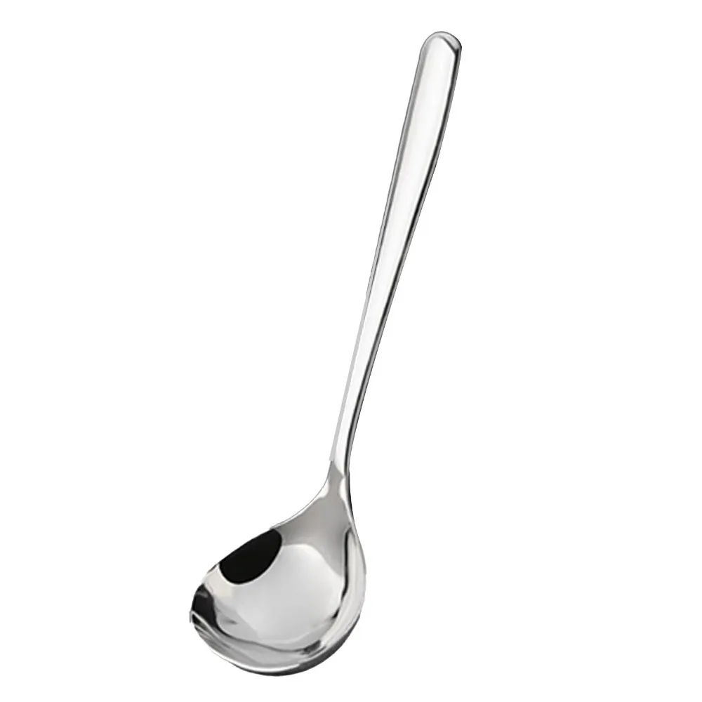 2Pcs Rustless Steel Soup Spoon Comfort‑grip Solid Handle Metal Ladle Mirror‑polished Moderate Deep Household Scoop Restaurant