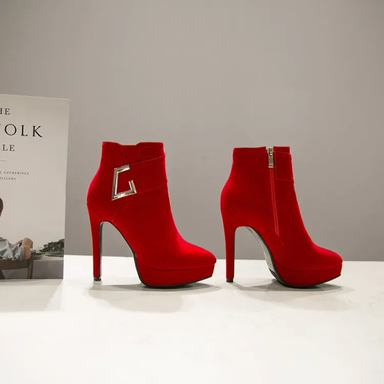 Oversize Large size Big Size boots women shoes ankle boots for women ladies boots Diamond high heel metal trim