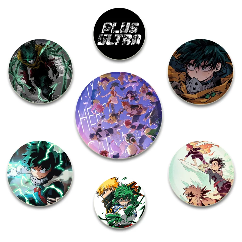 Hot Anime Characters Ochako Uraraka/Izuku Midoriya/Katsuki Bakugou Pin Tinplate Badge DIY Brooches for Clothes Bag Decoration