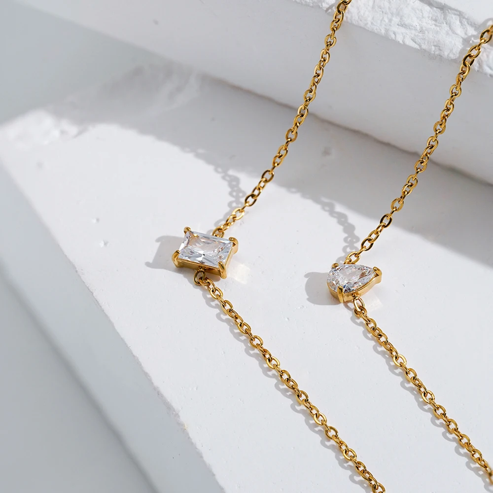 ENFASHION Pulseras Simple Square White Zircon Bracelet For Women's Stainless steel 18K Gold Plated High Street Delicate Jewelry