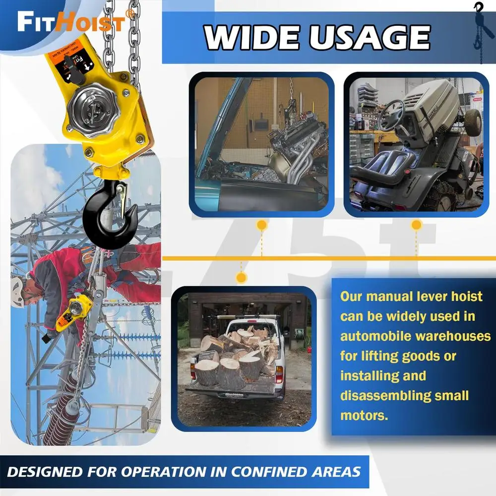 Compact 3/4 Ton Chain Hoist 1650LBS Capacity G80 Steel Hooks 10Ft Lift