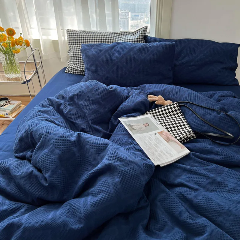 A-class Bedding, Klein Blue Cotton Four Piece Set, Pure Cotton Washed Cotton, Solid Color Bedding, Bedsheet