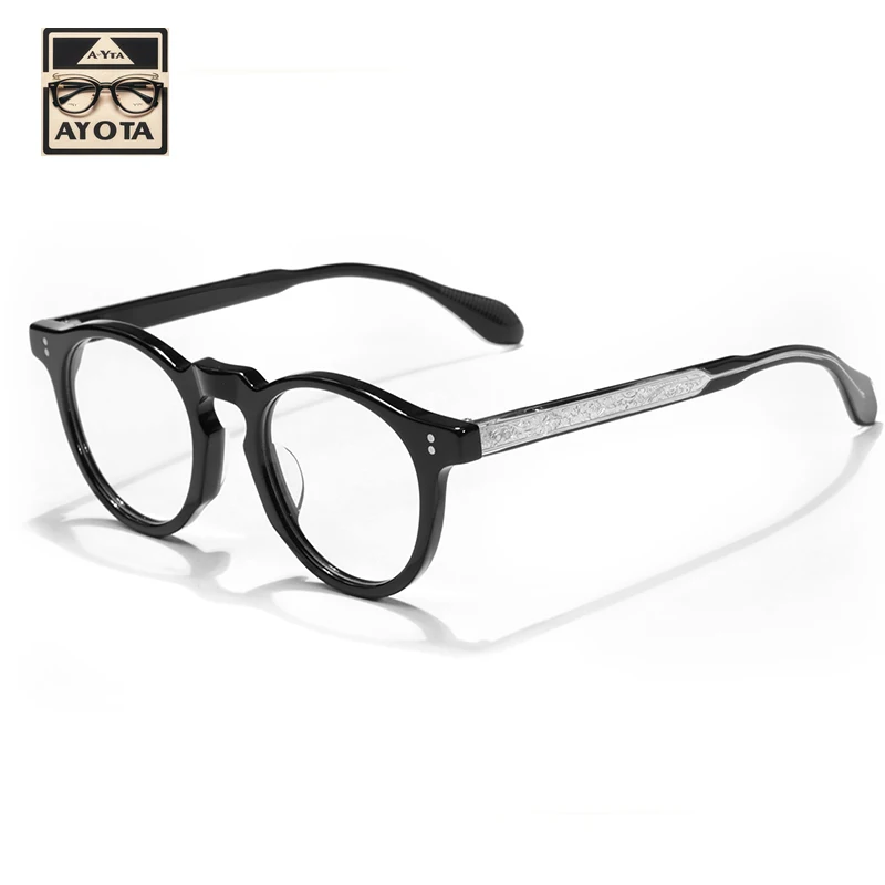 Personality Retro Eyeglasses Frame for Men High Quality Japanese Round Acetate Traditional Hand-carved Optical Women's Eyewear