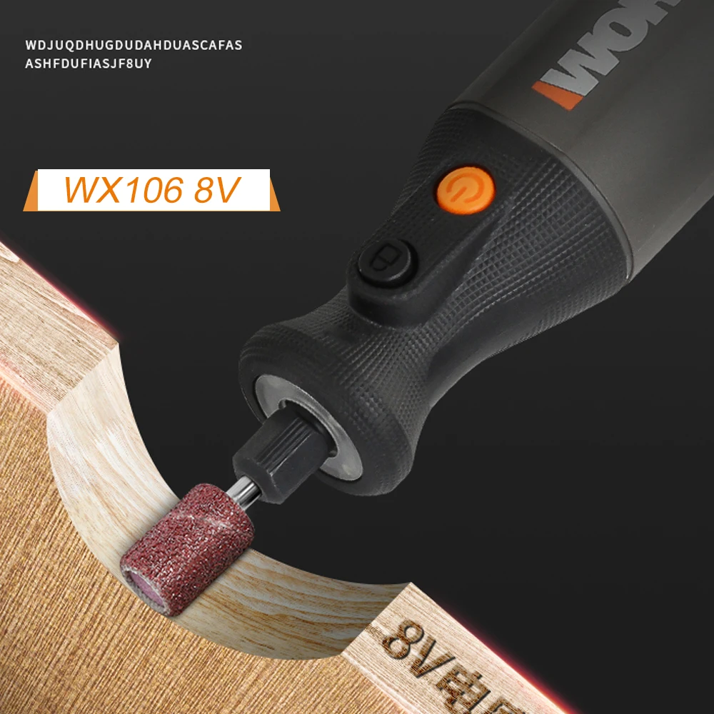 Worx 8V Alat Putar WX106 Bor Mini Tanpa Kabel Mesin Pemoles Pengukir Pengisi Daya USB Set Peralatan Listrik Kecepatan Variabel