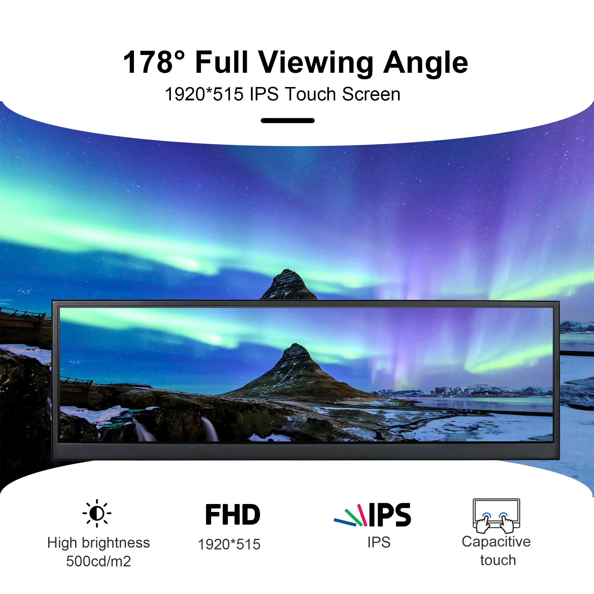 Wisecoco-Monitoramento Secundário Tela LCD, Tela do computador Desktop, 12.6 polegadas, NV126B5M-N41, 1920x515 Temperatura, AIDA64