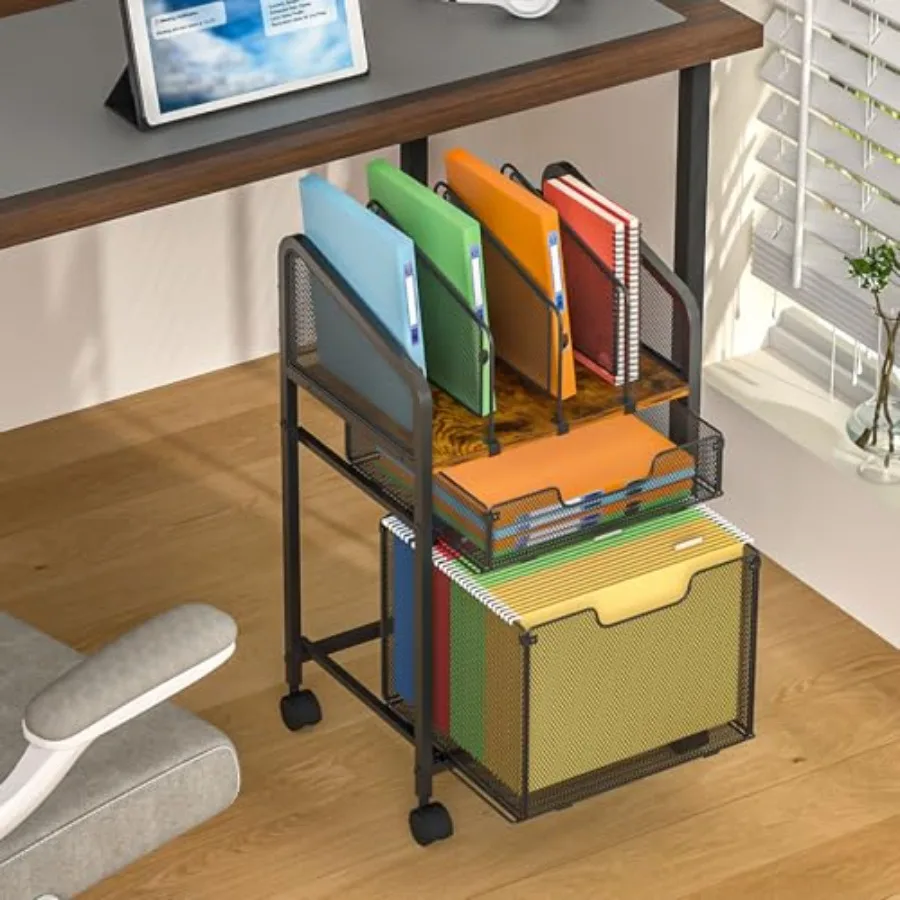

Rolling File Cabinet with Adjustable Dividers Mobile Filing Cabinet with 2 Storage Drawers on Lockable Wheels Hanging File Orga