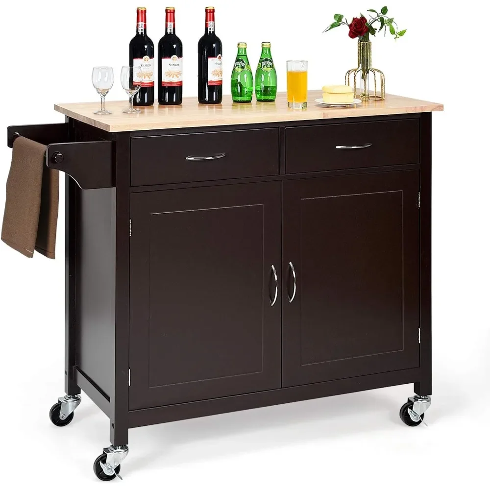 

Portable Kitchen Island Cart with Storage and Drawers, Rolling Storage Cabinet Trolley Cart with Lockable Wheels