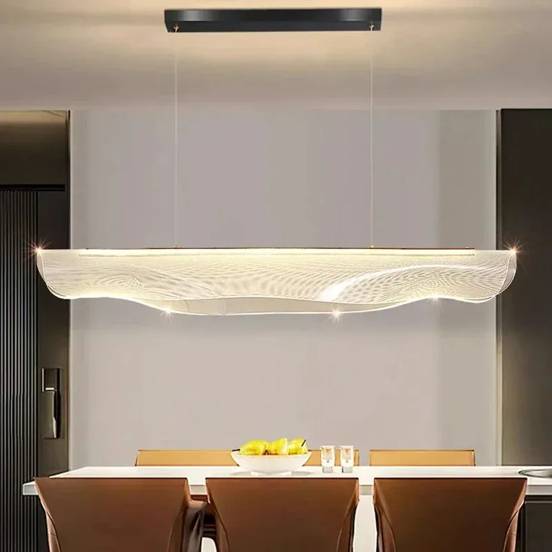 Lustre led de folhas curvas longas, para mesa de jantar, pendurado, lâmpada acrílica, estilo nórdico, sala de chá, escritório, decoração de mesa