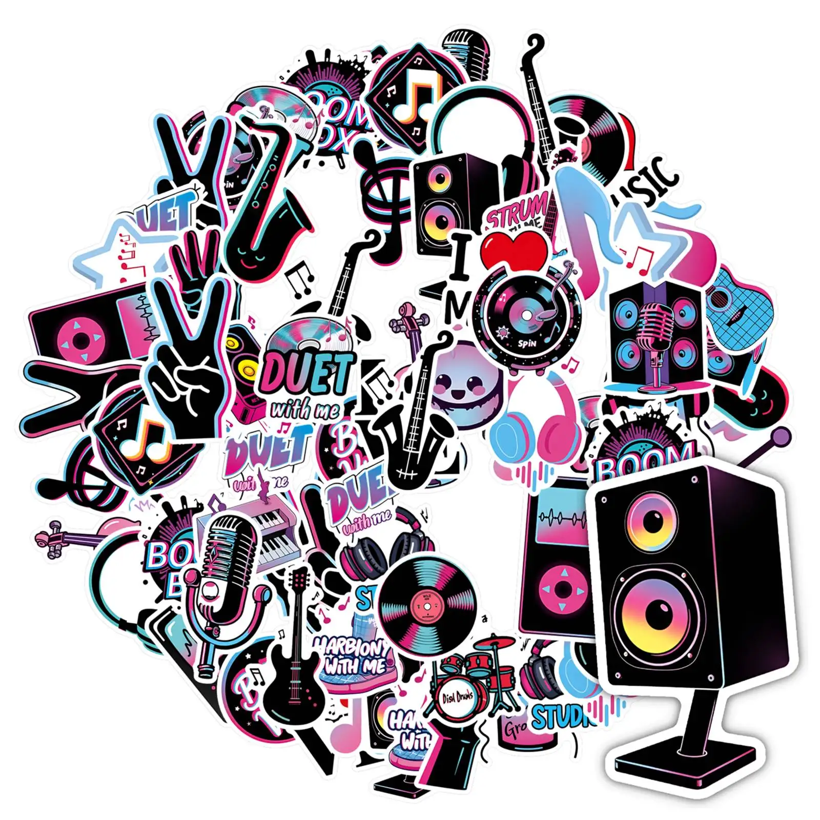 35pcs-50pcs Retro Headphones Stickers Fun Music Music Stickers Headphone Stickers For Guitar Laptop Helmet Skateboard Suitcase