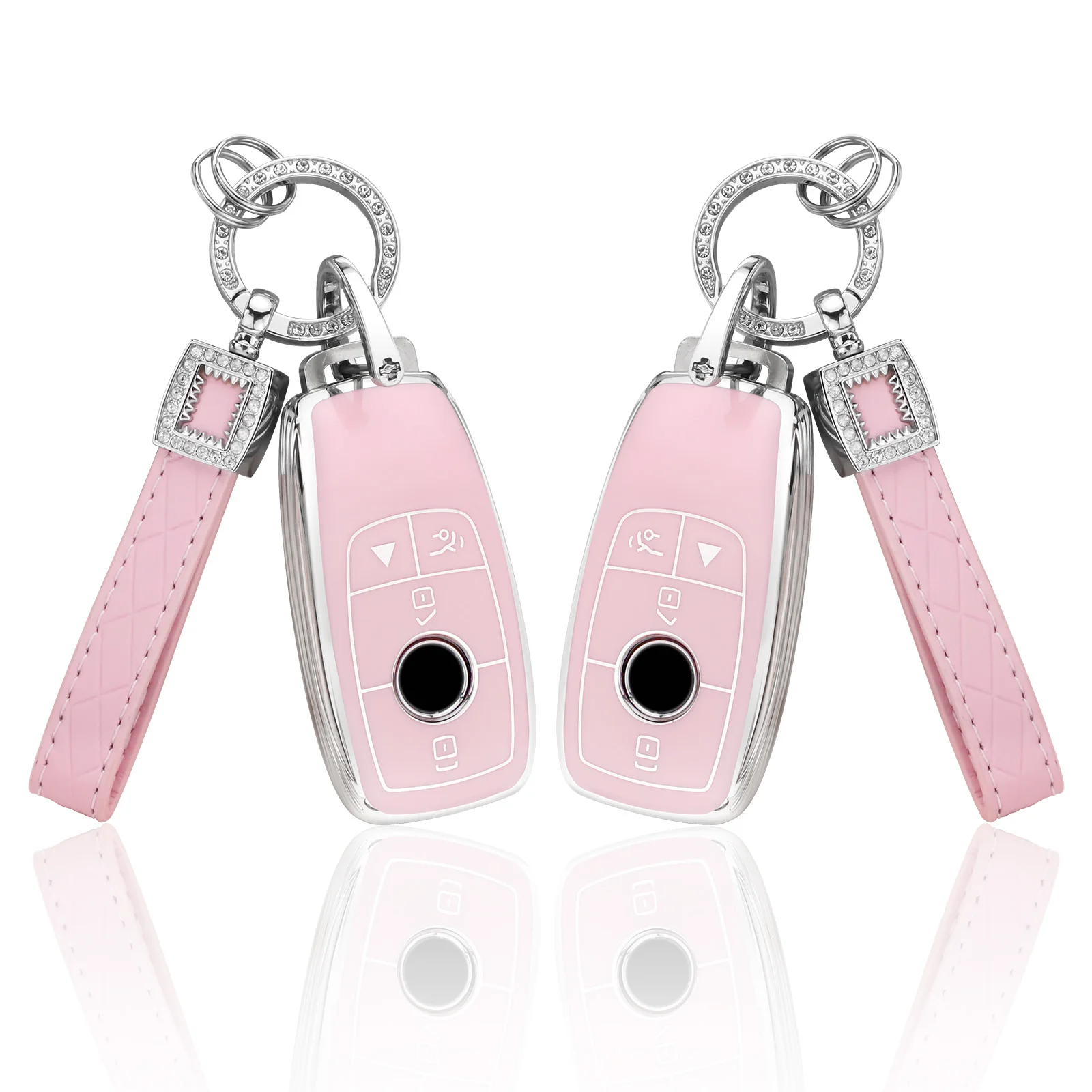 2 Pack Key Fob Cover for Mercedes Benz Accessories Bling GLC GLE GLA GLB GLS AMG C300 CLA CLS A C E G S Class Pink Keychain Case