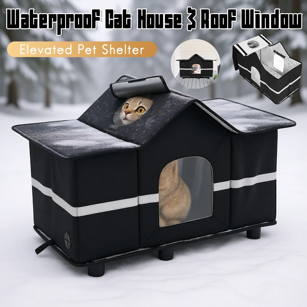 

Водонепроницаемый уличный домик для кошек с окном на крыше, утепленное убежище для кошек, домик для бездомых кошек, можно использовать в помещении зимой и летом, на улице