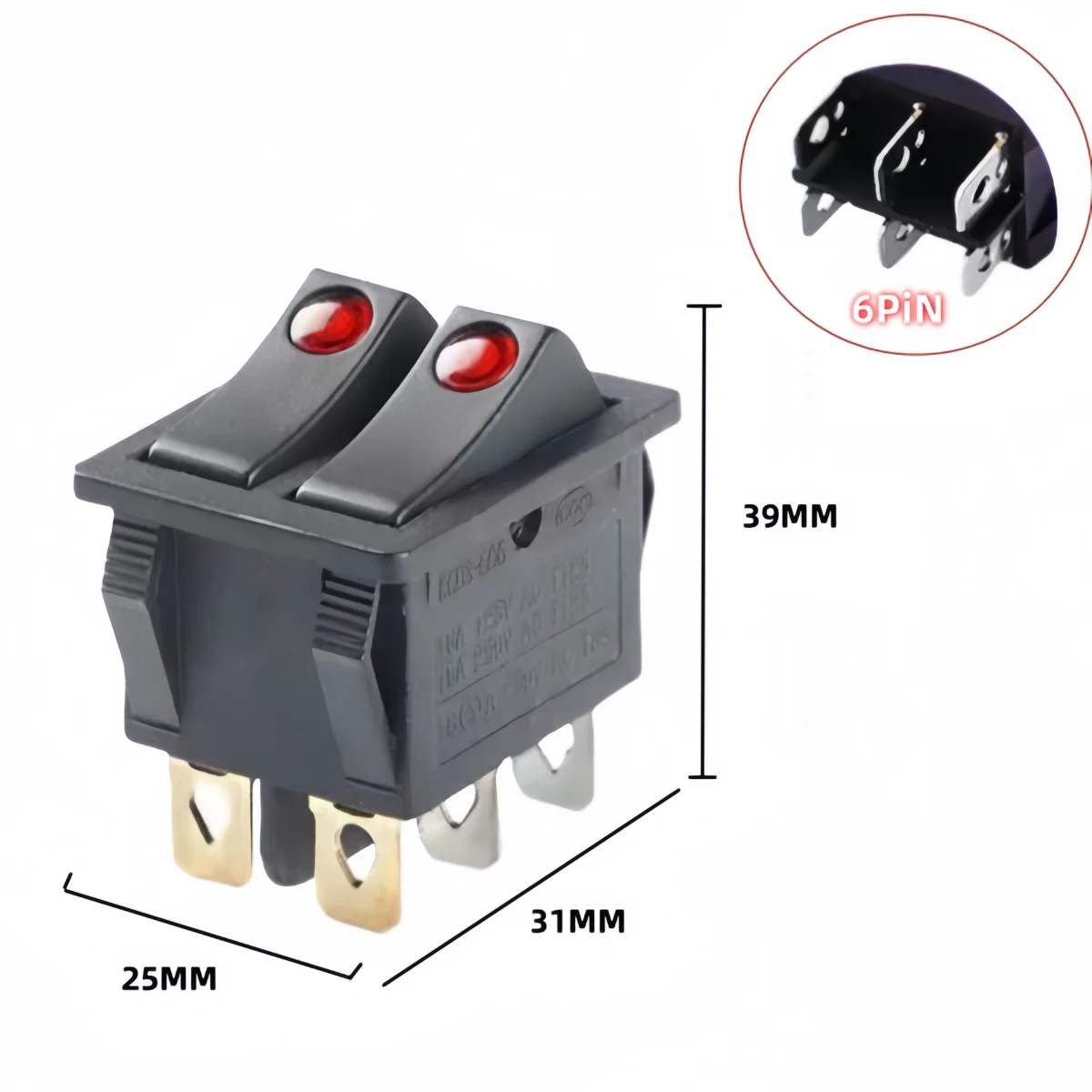 KCD6 6PIN Rocker Switch 16A 250V 20A 125V Double Light ON-OFF Boat Power Button Lights