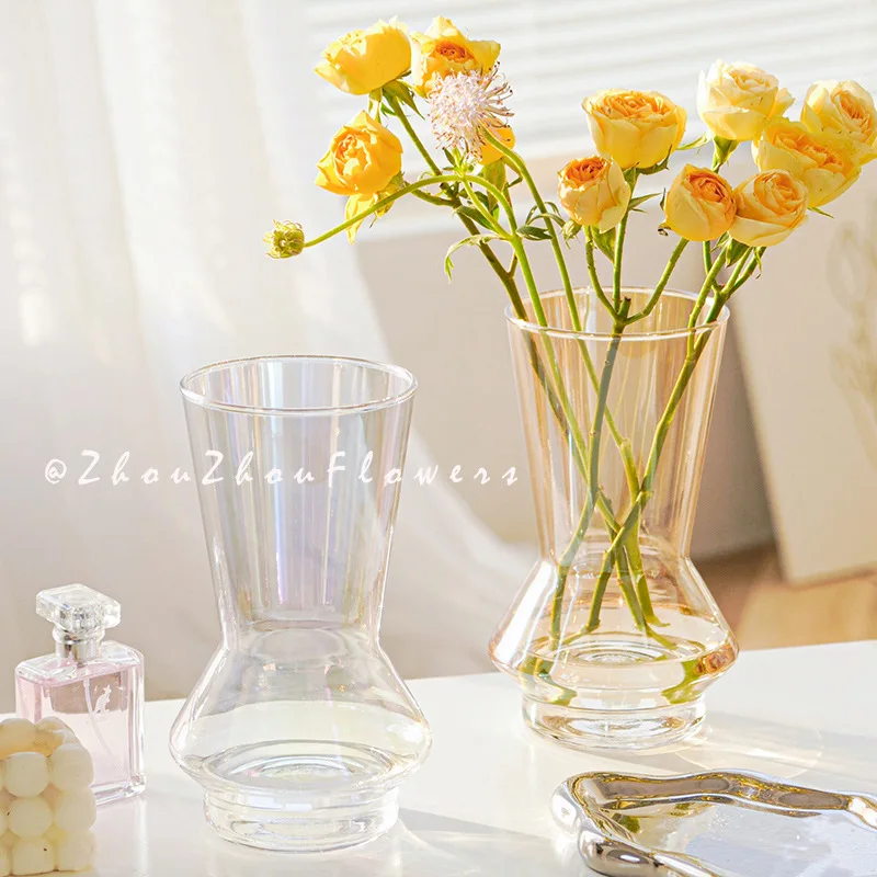 Withered European style ins simple transparent glass vase, water nourishing flowers, roses, lilies, living room home desktop dec