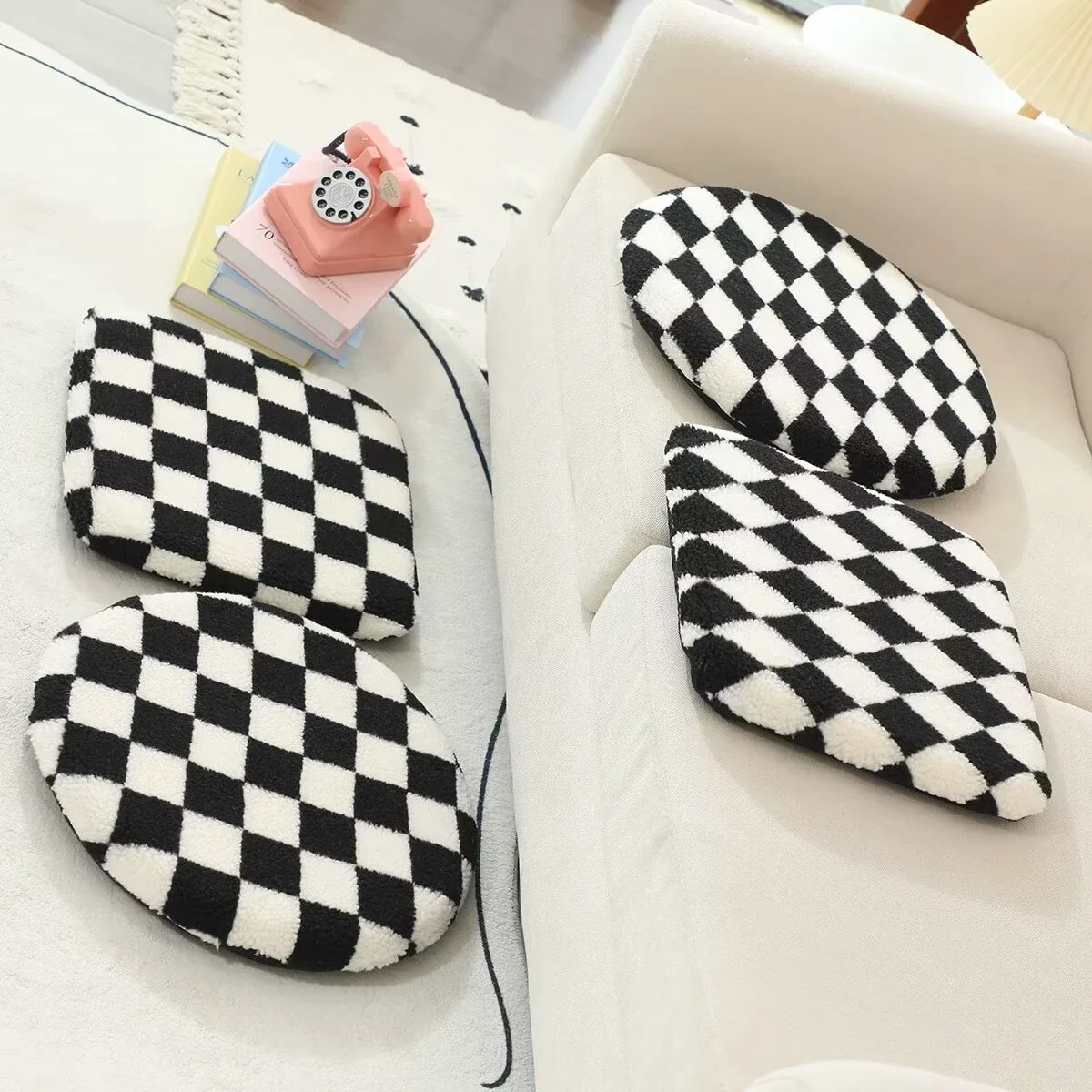 Memory Foam Black and White Grid Seat Cushion Nordic Style Sitting Cushion Comfortable Back Cushion Chair Floor Washable Winter