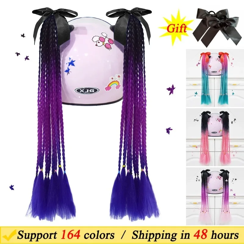 

2pcs 24inNew Style Motorcycle Helmet Braids Decor Pigtails Wig Motorbike Cycling Skiing Helmet Braids For Women Child