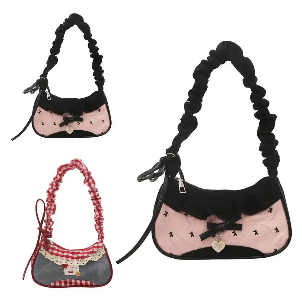 

Fashion Grid Women Bag Lace Ribbon Stretchable Shoulder Strap Single Shoulder Underarm Bag Daily Commuting Student Handbag