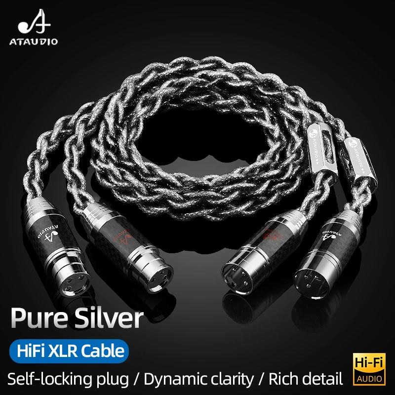 ATAUDIO HiFi XLR Balanced Audio Cable Pure Silver 2LXR Male to Female Connector for Microphone Power Amplifier Cable