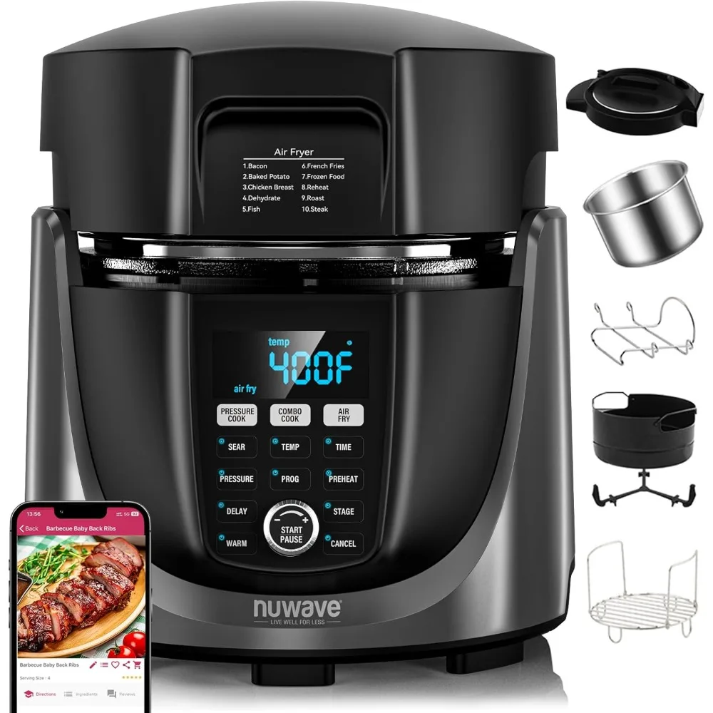 Air Fryer and Electric Pressure Cooker Combo with 2 Switchable Lids,Crisp&Tender Tech, 6QT Heavy-duty Stainless Steel Pot