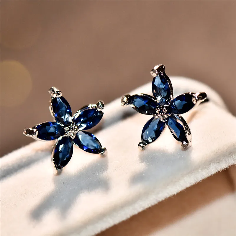 Śliczne kobiece niebieskie cyrkonie gwiazdy stadniny kolczyki Multicolor Birthstone kryształ srebrny kolor biżuteria ślubna dla kobiet — zdjęcie 5
