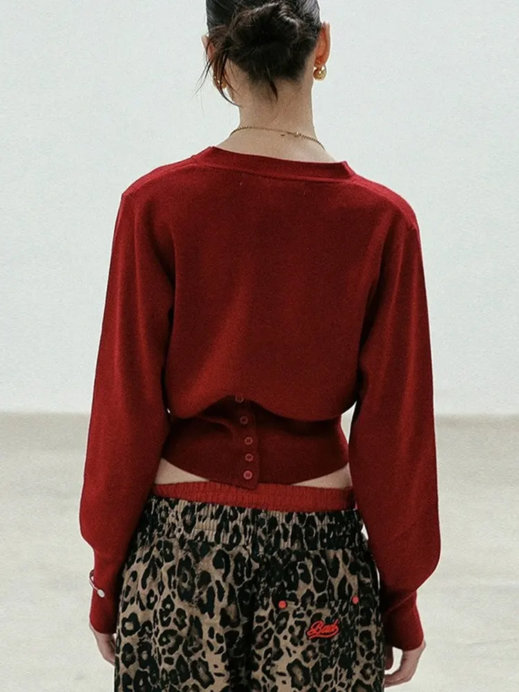 الأمريكية Sle الأحمر V-Ne محبوك سترة معطف ort عارضة المرأة زر واحد القطن ملابس خارجية تنفس مريحة #2