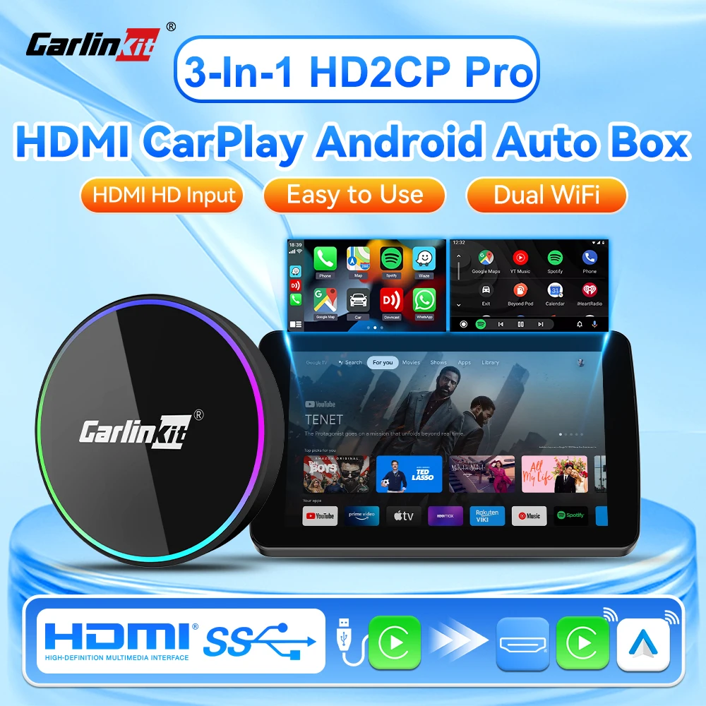 

CarlinKit HD2CP Pro Car Multimedia HDMI Adapter Wireless Android Auto CarPlay HD Video 3-In-1 Smart Box For TV Stick HDMI Device