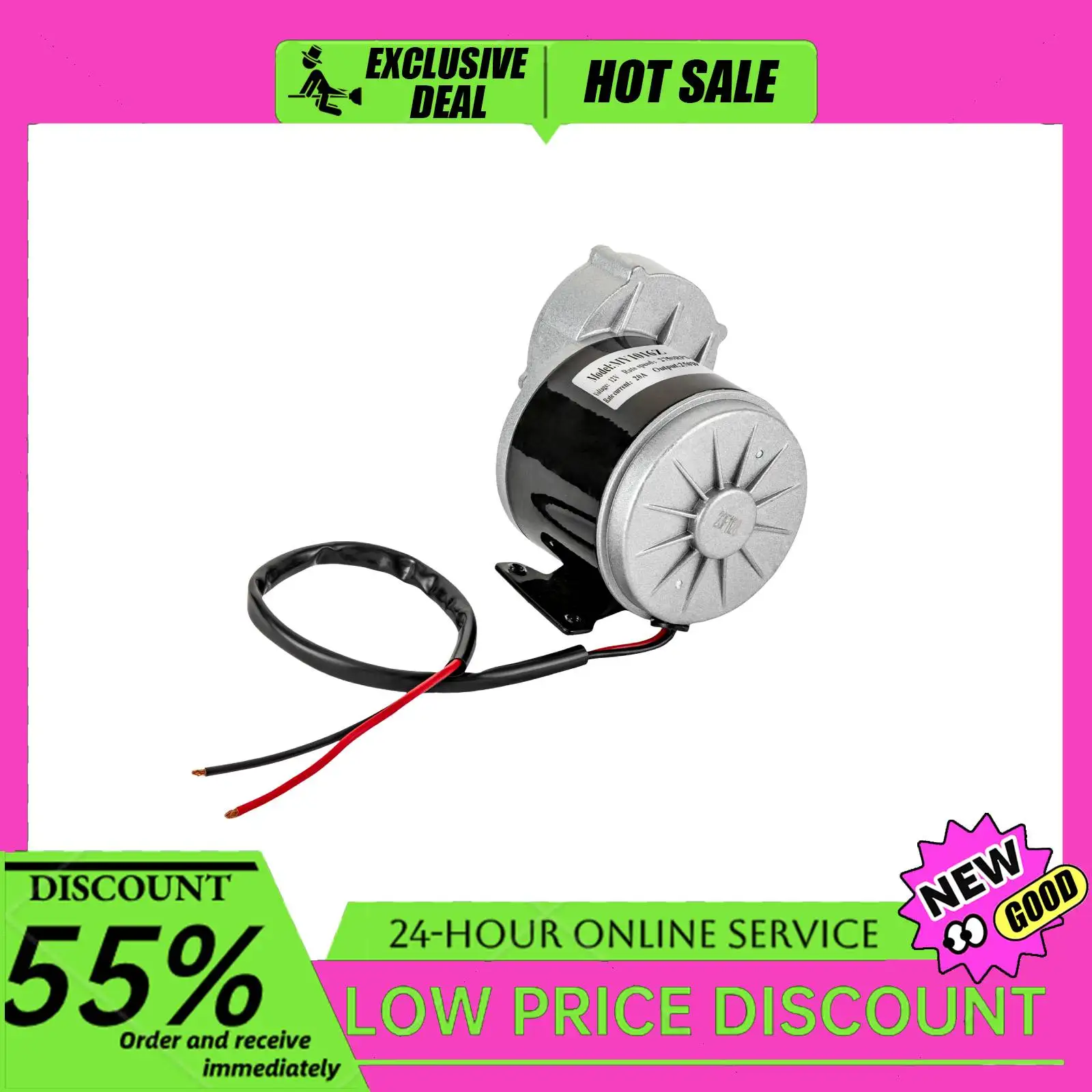 12V 250W Gear Reduction Electric Motor Brushed DC Motor 2750RPM High Torque Motor for Electric Vehicle Modification