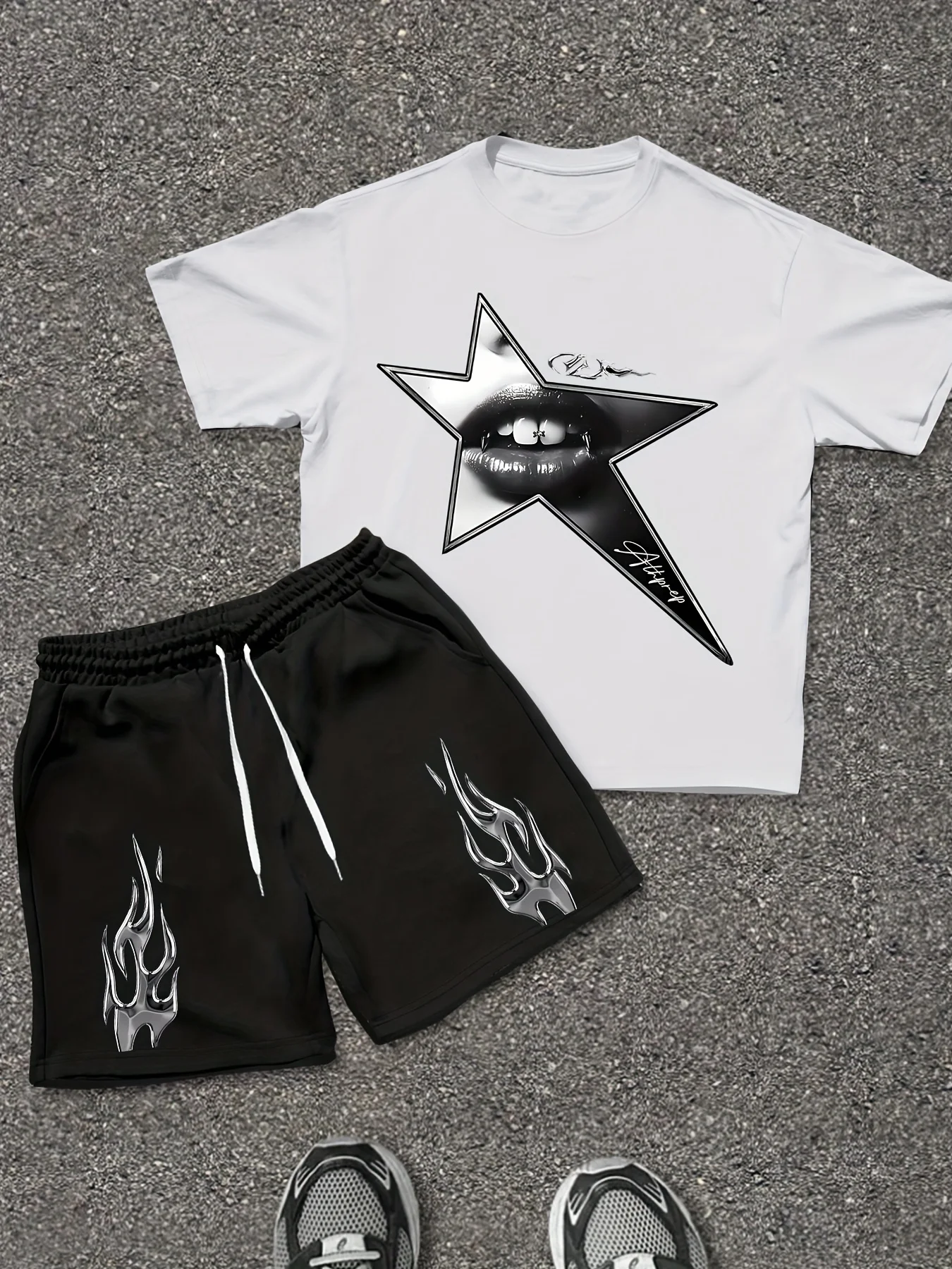 

2026 Summer New Men's Short-Sleeved Set - 3D Trendy Brand Star Print Casual Fashion Street Style Comfortable and Soft
