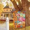 Dyrenson Welcome Fall Flamingo Decorative Garden Flag, Autumn Pumpkin Maple jjp