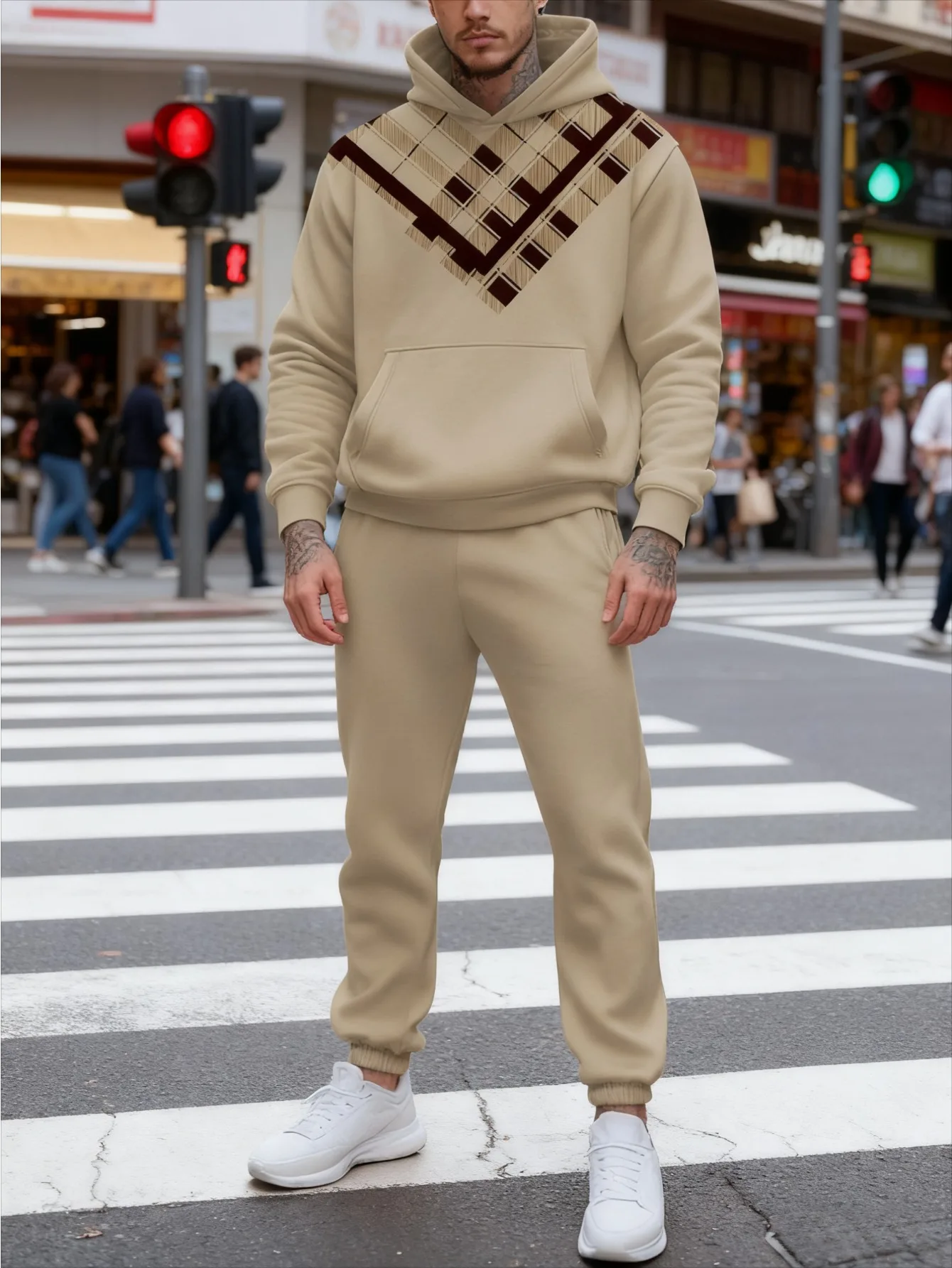 Ensemble à capuche décontracté tendance imprimé numérique 2 pièces pour hommes