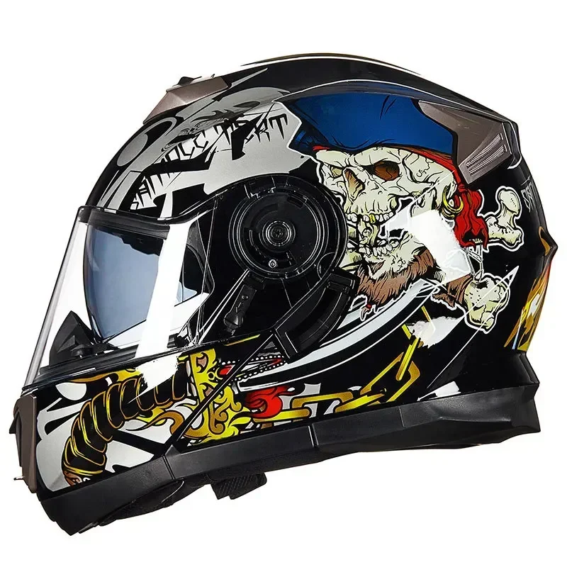 DOT ECE Double Lens Motorcycle Helmet Motorbike Motocross Flip Up Helmet Riding Full Face Crash Scooter ABS Shell Casco Vespa