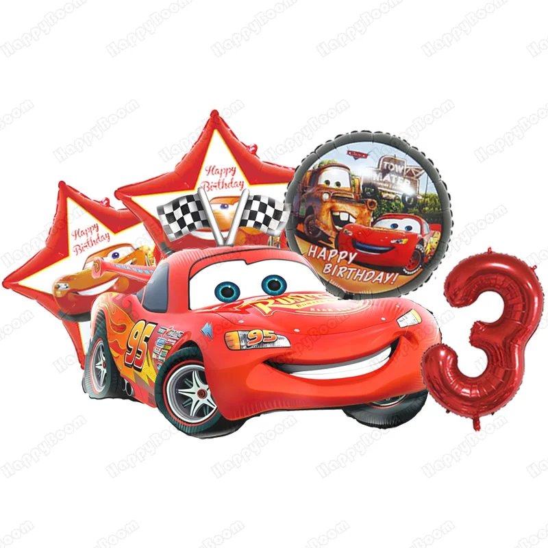 漫画風ライトニングカーテーマのフォイルバルーンセット、数字1 - Lighting Mcqueen Birthday Decor のレビューと価格