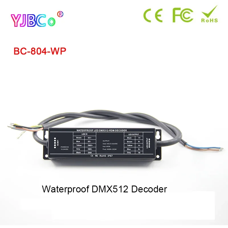 Bincolor DMX512 Decoder Waterproof DC 12V 24V 5A*4CH DMX512/1990 to PWM signal LED strip light Controller DMX