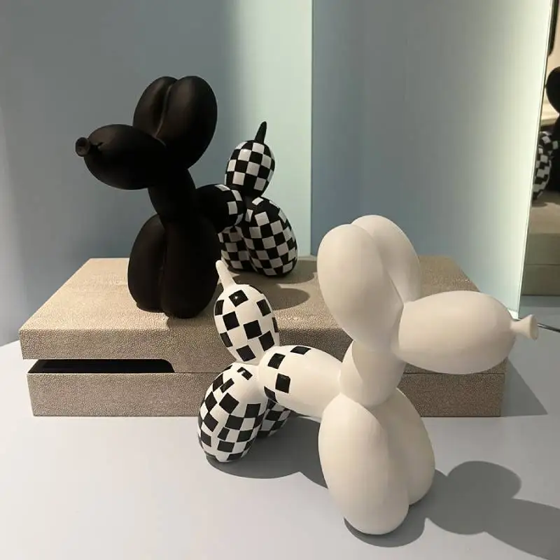 

Cross border new black and white checkered balloon dog resin ornament