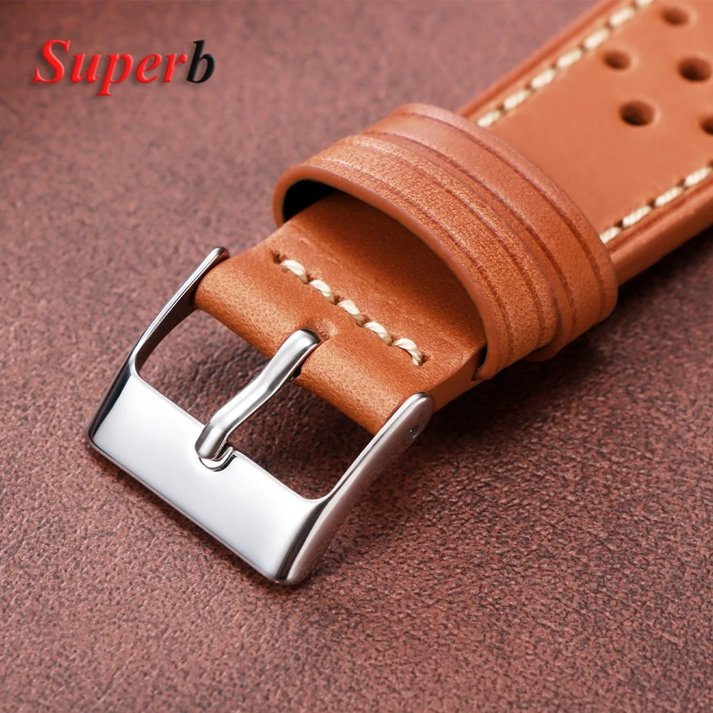 Handgefertigtes Rindslederarmband mit Nähten für Rolex, belüftetes Design, 18 mm, 20 mm, 22 mm, grün-braunes, ultradünnes Herrenarmband